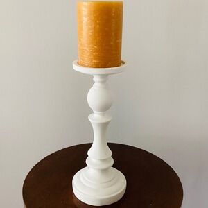 White Wooden Candlestick, Tall white Candlestick, Basic White Candle Holder